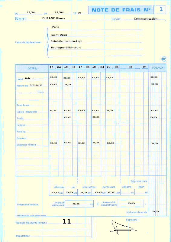 Modèle et exemple pour une note de frais. Le Guide RH